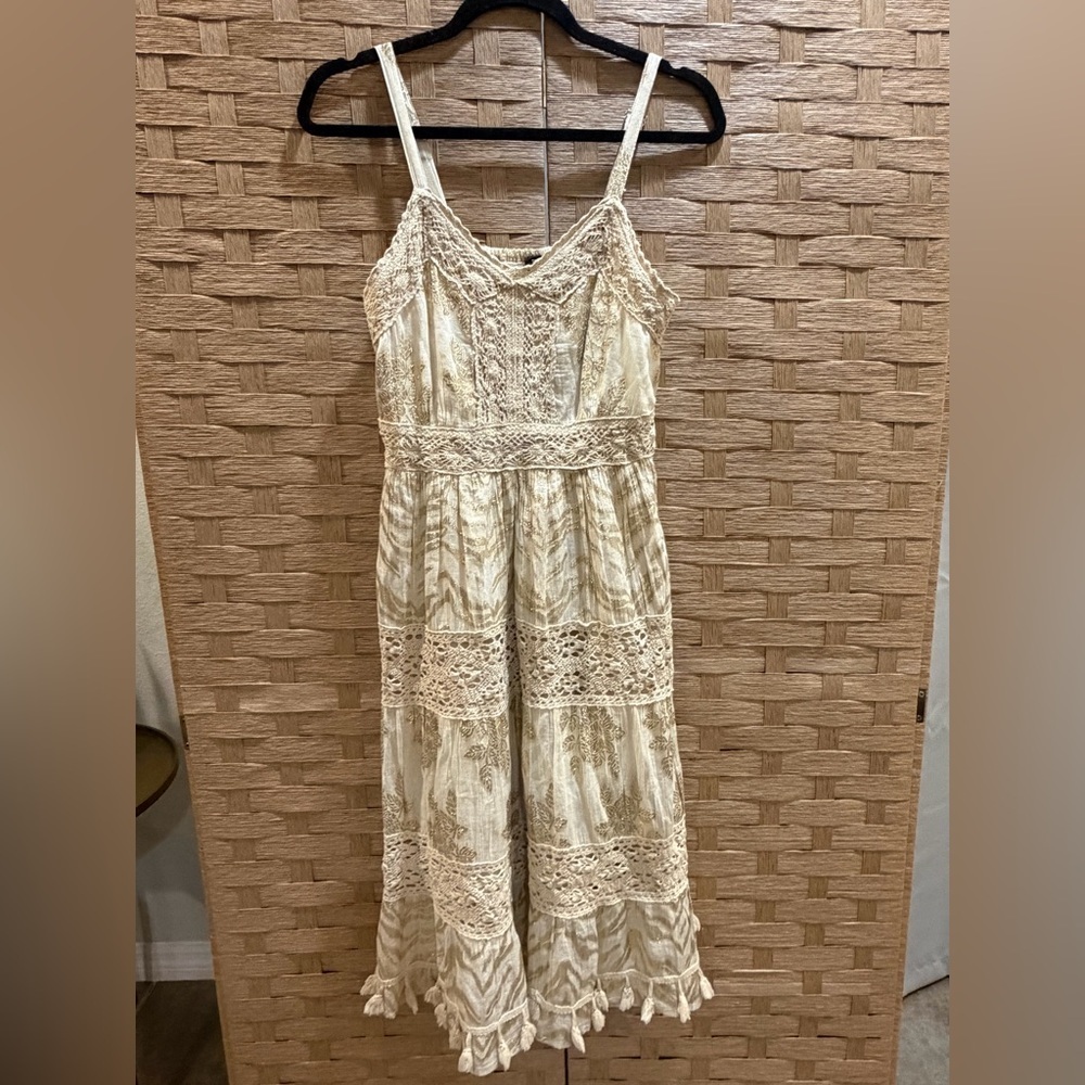 Anthropologie Me 2 Magic Womens Midi Dress MED Floral Boho Peasant crochet NWOT